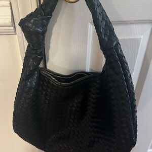 Anthropologie Black Woven Hobo Bag
